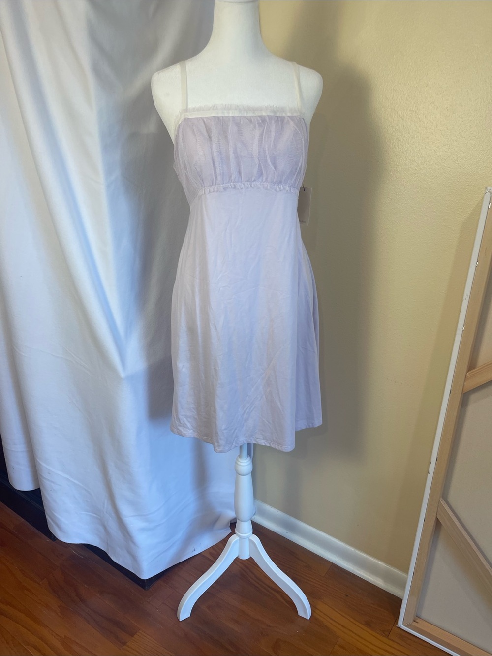 Vera Wang Y2K Lilac Mesh Slip Mini Dress L Bow Tie Back Cotton Romantic NWT